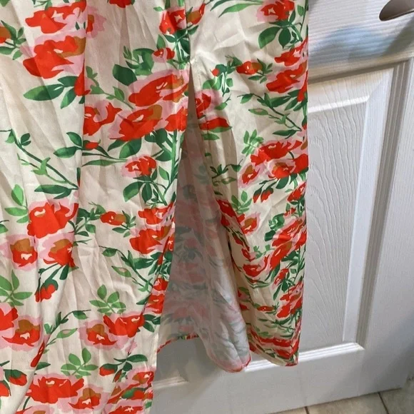 Hello Molly Floral Bustier Midi Dress Side Slit Puff Sleeve Women’s Medium NWT - Picture 7 of 11